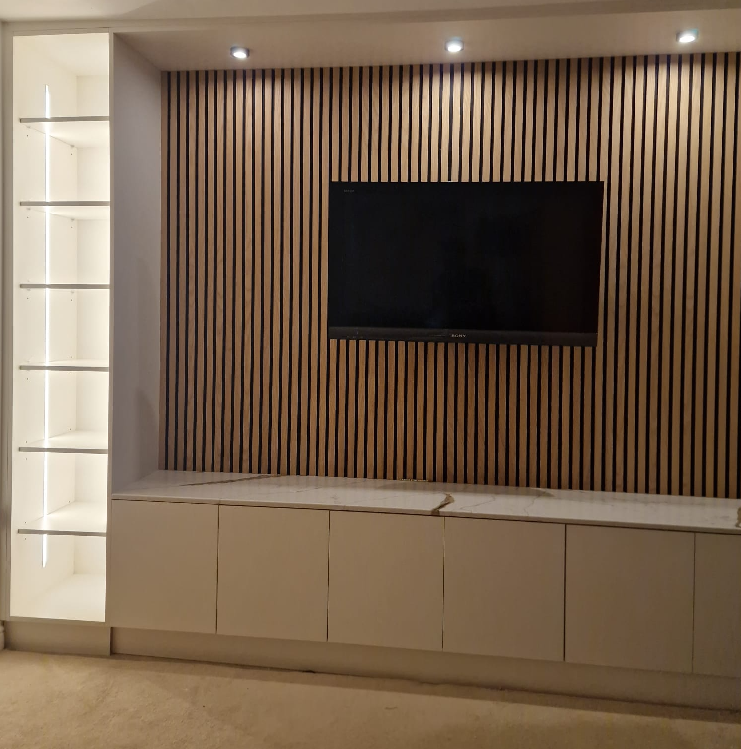Custom Media Wall with slated wall